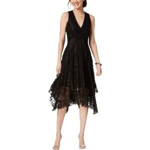 Taylor Black Lace Handkerchief Hem Sleeveless Fit n Flare Dress Sz 10 Womens